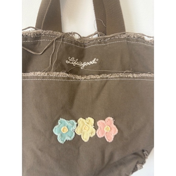 Life is Good Brown Tote Bag – Floral – Y2K Vibes - Picture 2 of 4